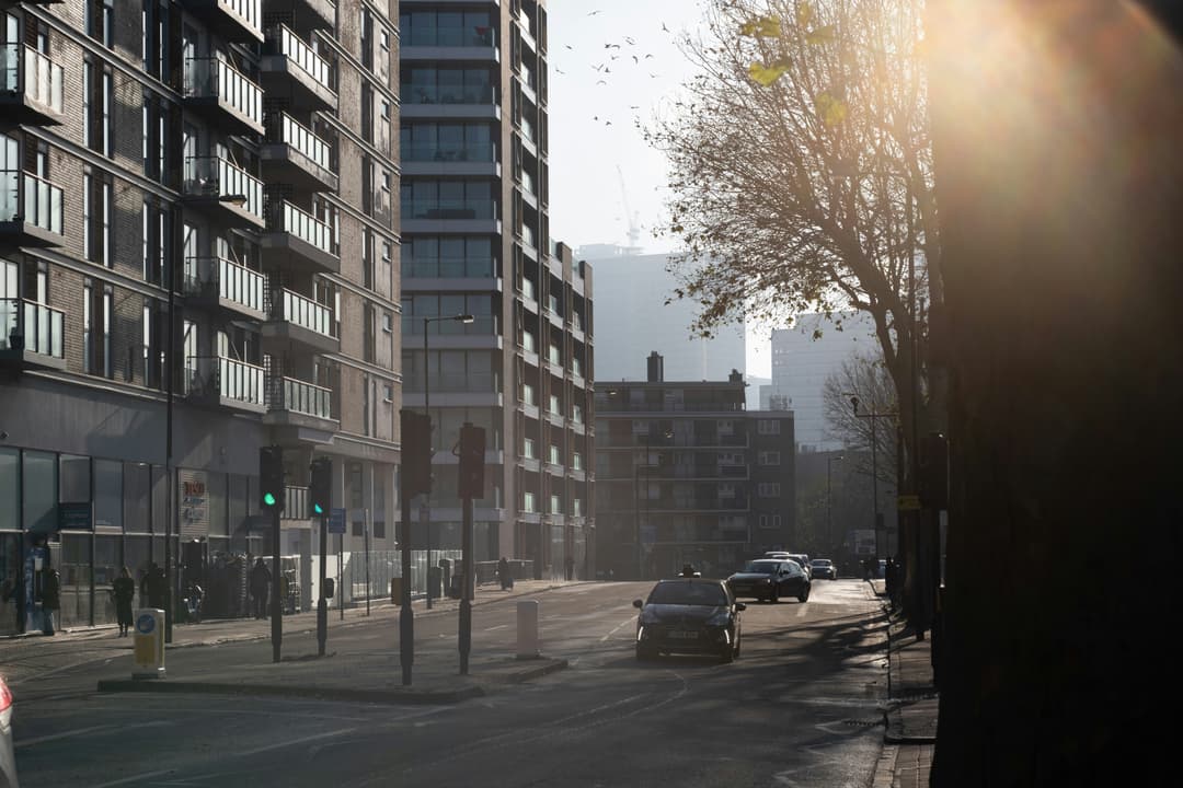 Air pollution in a city.